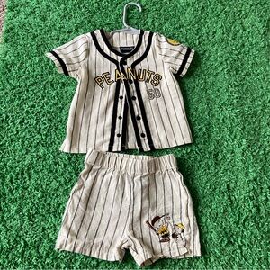 Peanuts Cream and Black Striped Baby Outfit